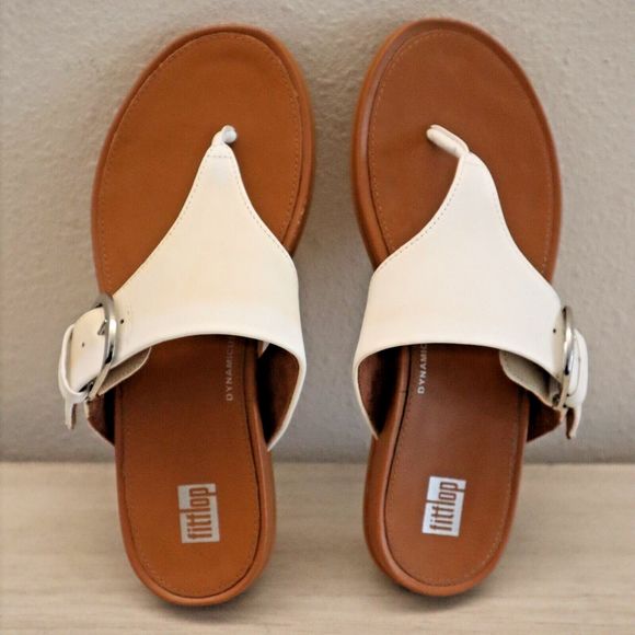 FitFlop DE6-194-030 Womens Sz 5 Urban White Leather Gracie Toe-Post Sandals $100 - Picture 1 of 7